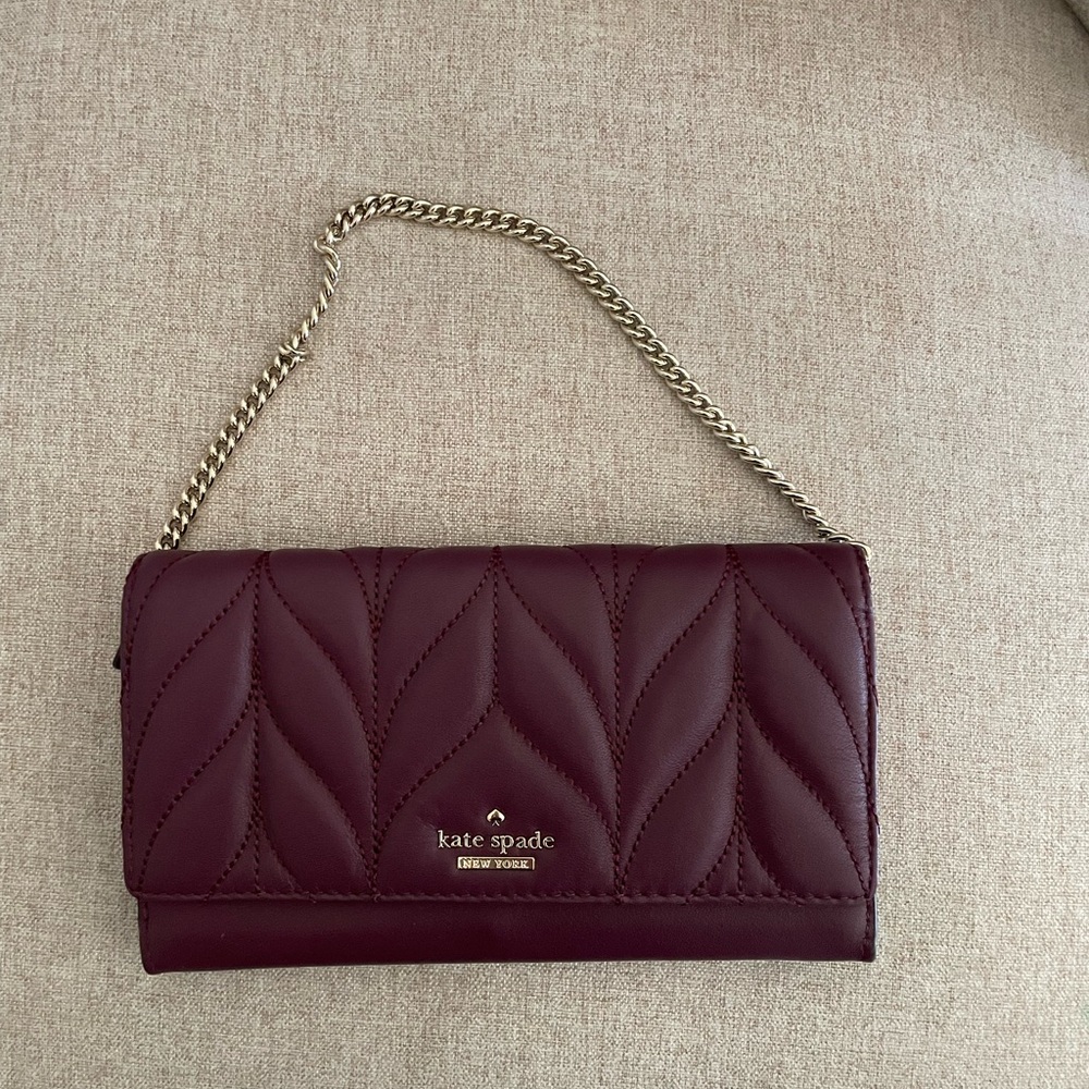 Kate Spade Plum Quilted Clutch with Chain